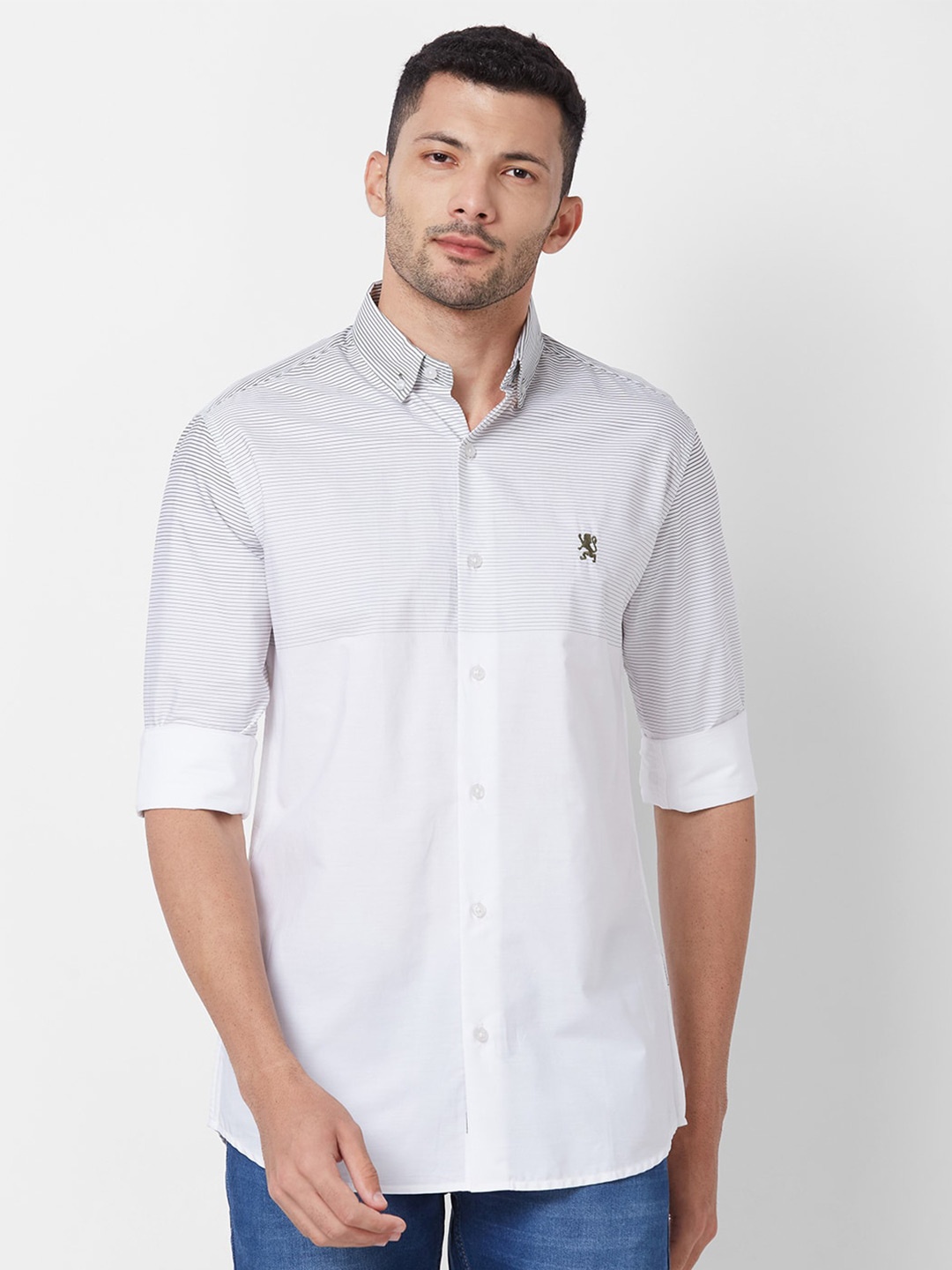 

GIORDANO Slim Fit Striped Button Down Collar Pure Cotton Casual Shirt, White