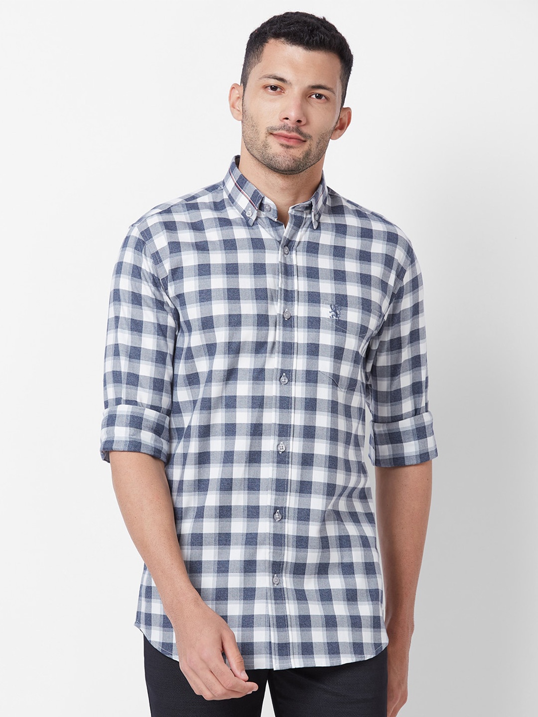 

GIORDANO Checked Button-Down Collar Slim Fit Pure Cotton Casual Shirt, Grey