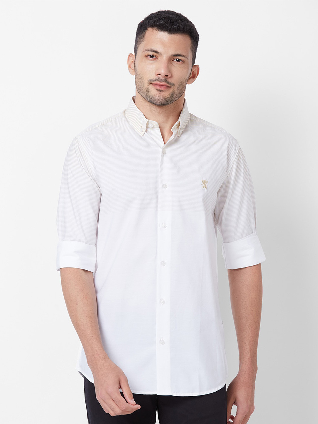 

GIORDANO Slim Fit Striped Button Down Collar Pure Cotton Casual Shirt, White
