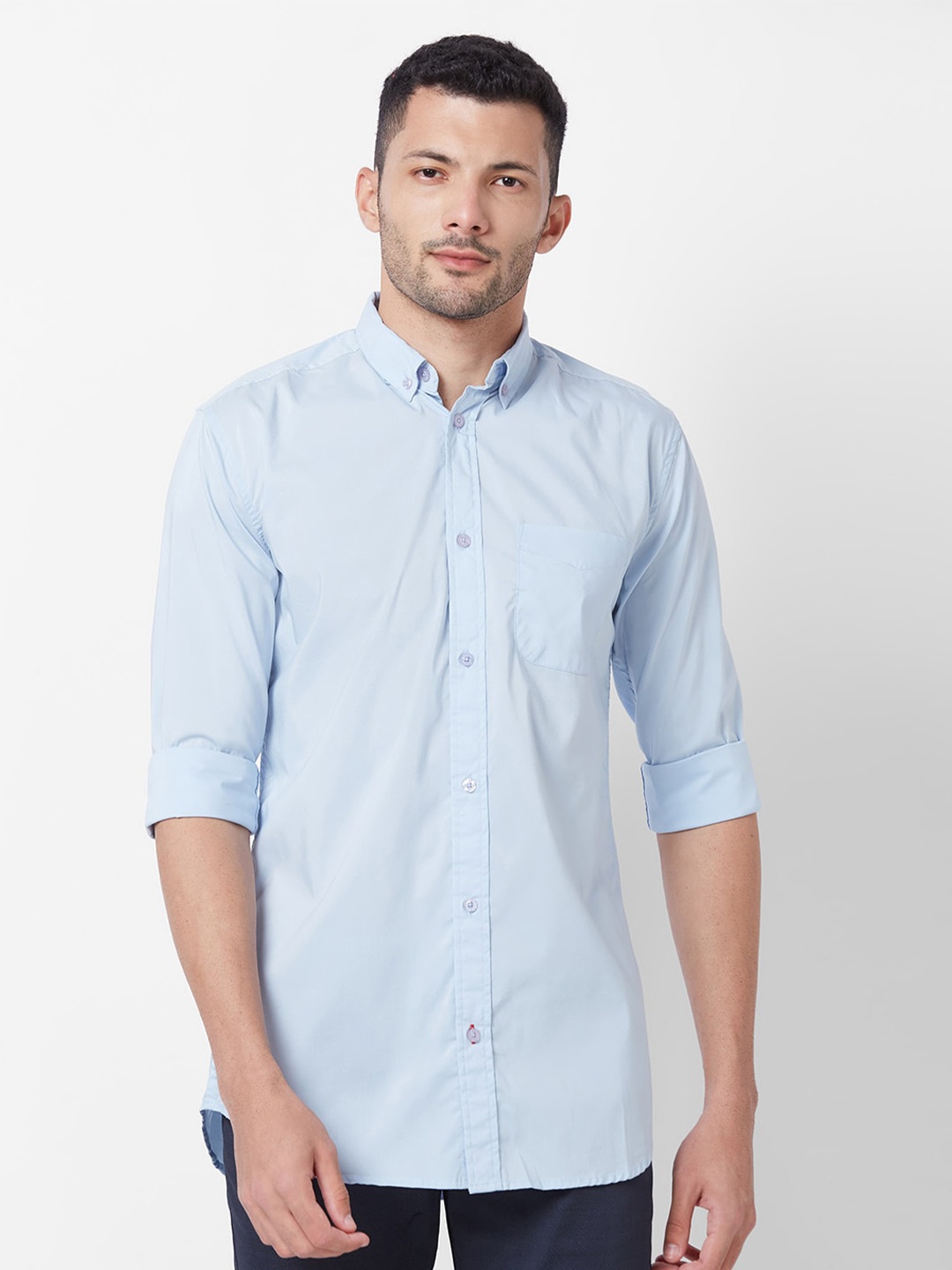 

GIORDANO Slim Fit Button Down Collar Pure Cotton Casual Shirt, Blue