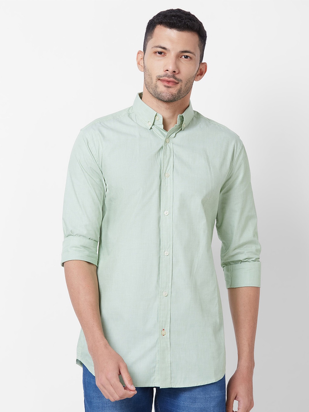 

GIORDANO Slim Fit Button Down Collar Pure Cotton Casual Shirt, Green