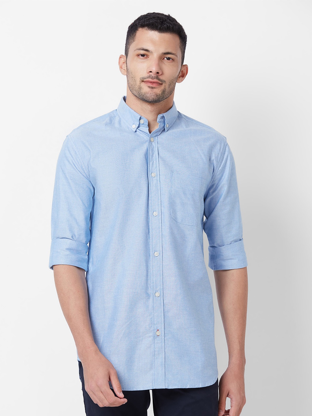 

GIORDANO Button-Down Collar Slim Fit Pure Cotton Casual Shirt, Blue
