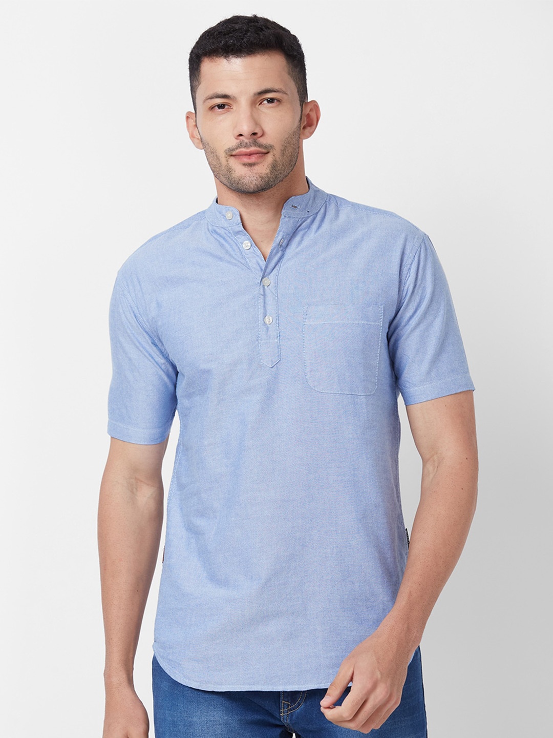 

GIORDANO Slim Fit Mandarin Collar Pure Cotton Casual Shirt, Blue