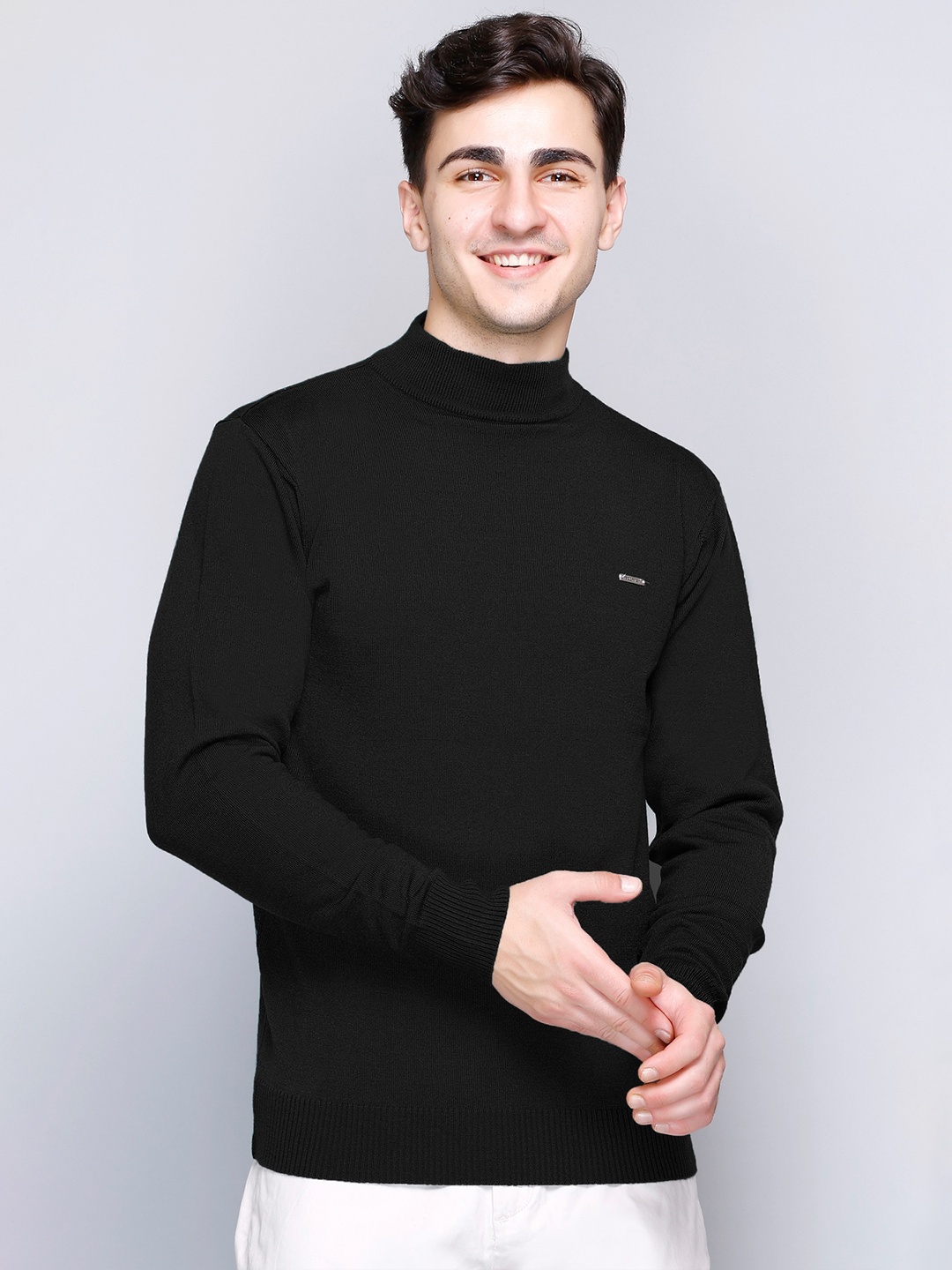 

GODFREY Men Plain High Neck Woolen Sweaters, Black