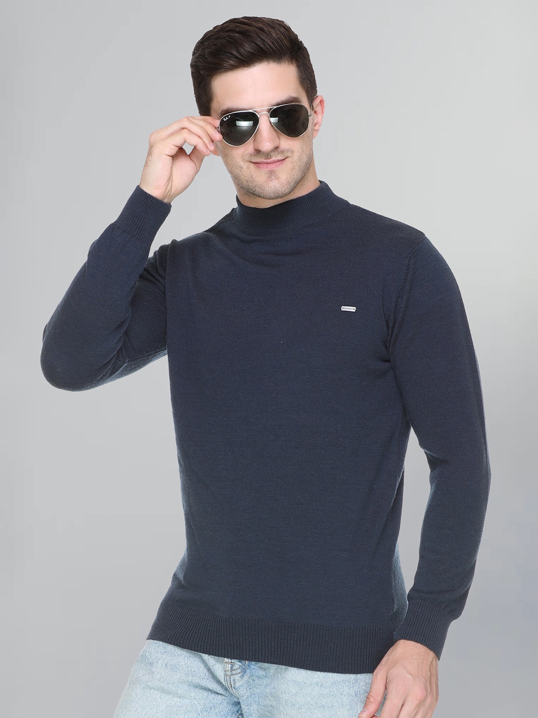 

GODFREY High Neck Woollen Pullover, Navy blue