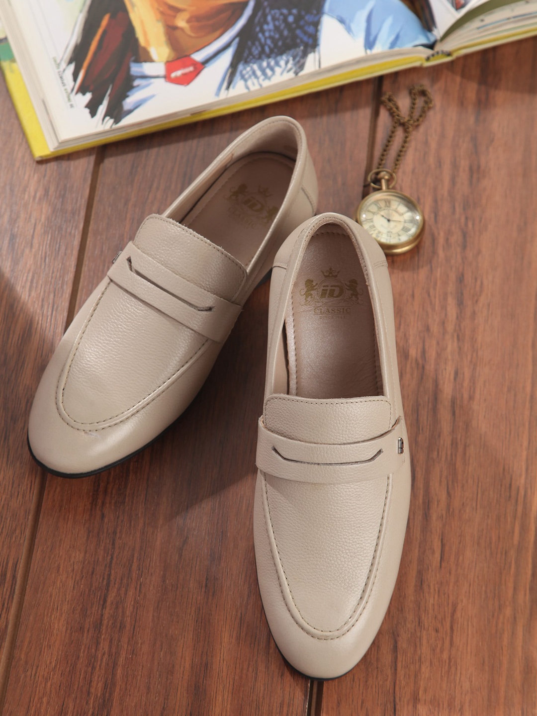 

ID Men Leather Formal Loafers, Beige