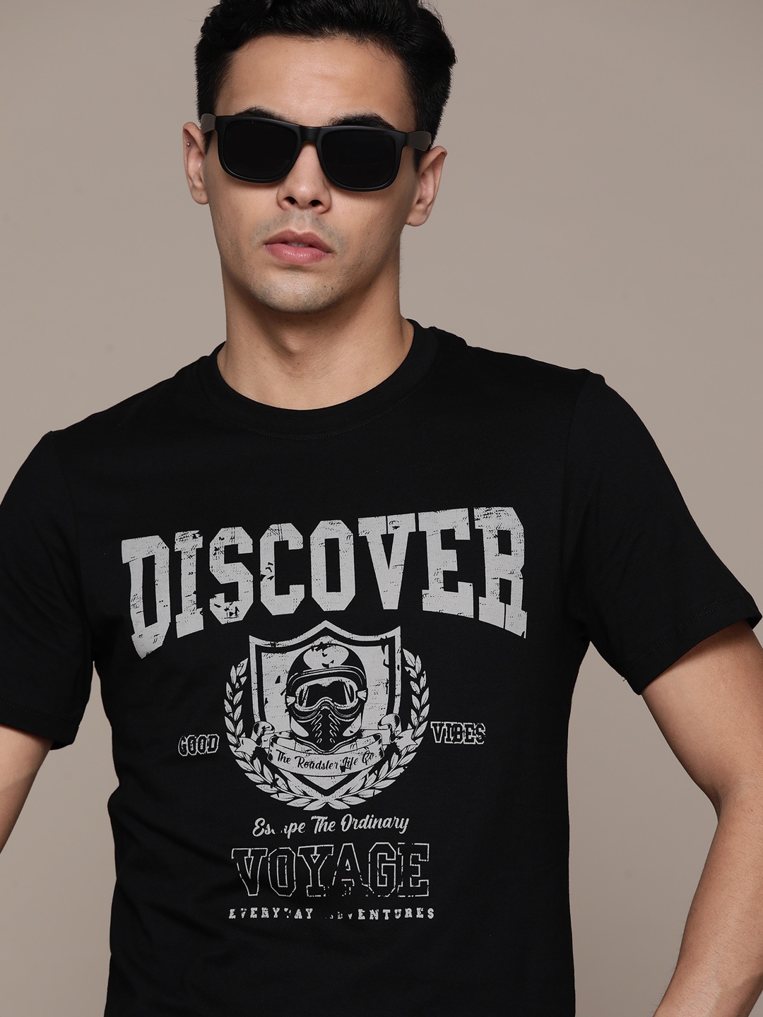 

The Roadster Lifestyle Co. Printed Pure Cotton T-shirt, Black