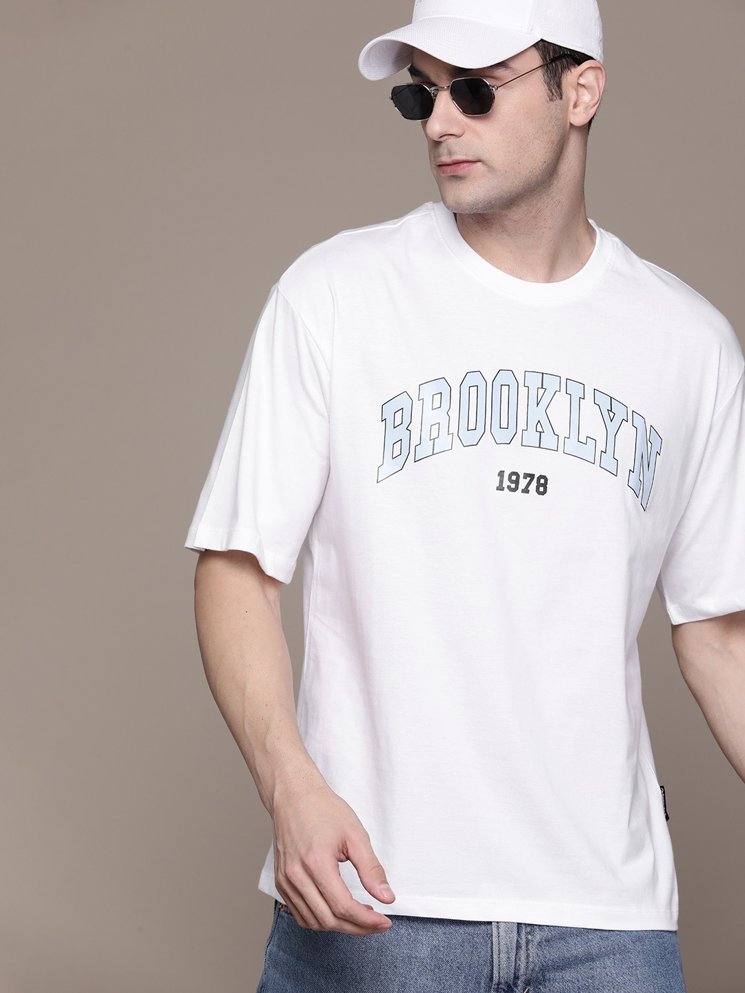 

The Roadster Lifestyle Co. Oversized Fit Printed Pure Cotton T-shirt, White