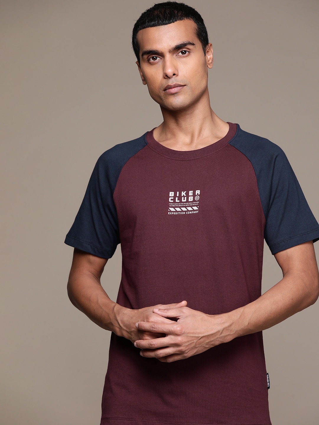 

The Roadster Lifestyle Co. Colourblocked Pure Cotton T-shirt, Brown