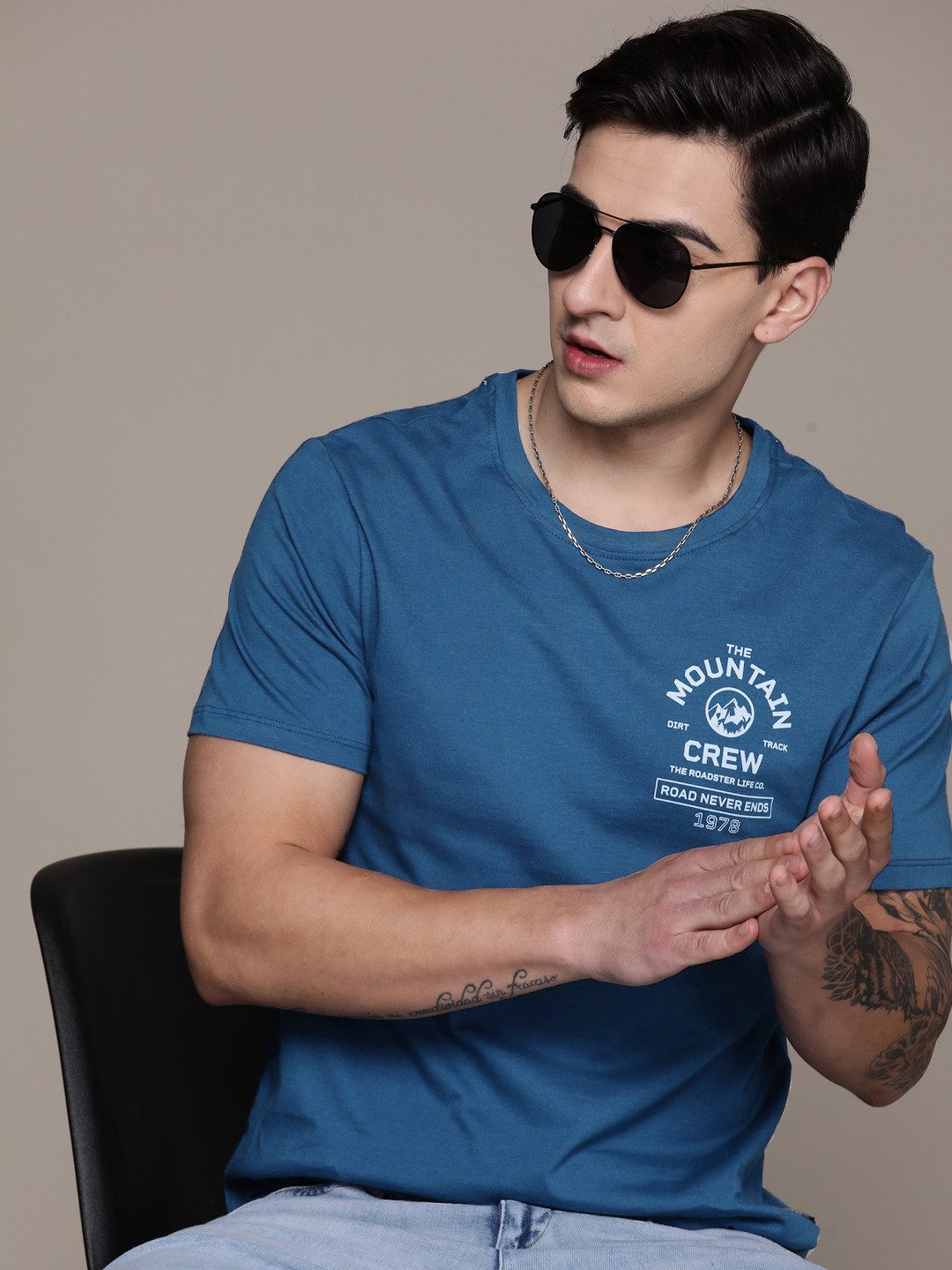 

The Roadster Lifestyle Co. Printed Detail Pure Cotton T-shirt, Teal