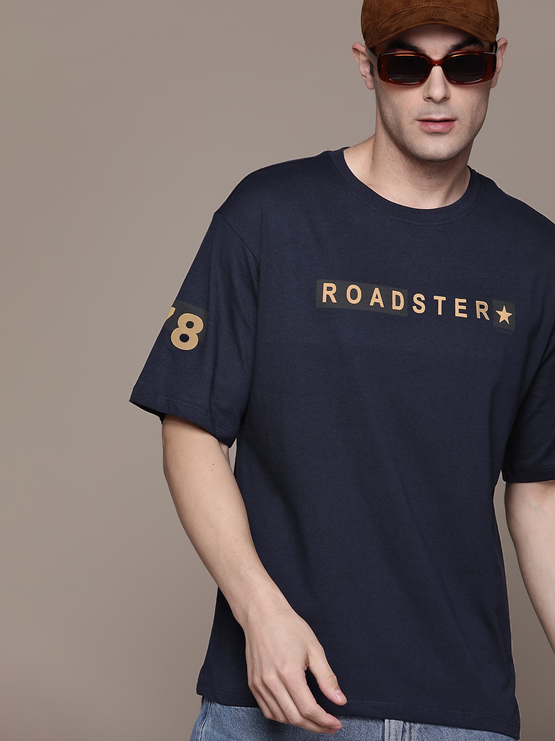 

The Roadster Lifestyle Co. Brand Logo Printed Pure Cotton T-shirt, Navy blue