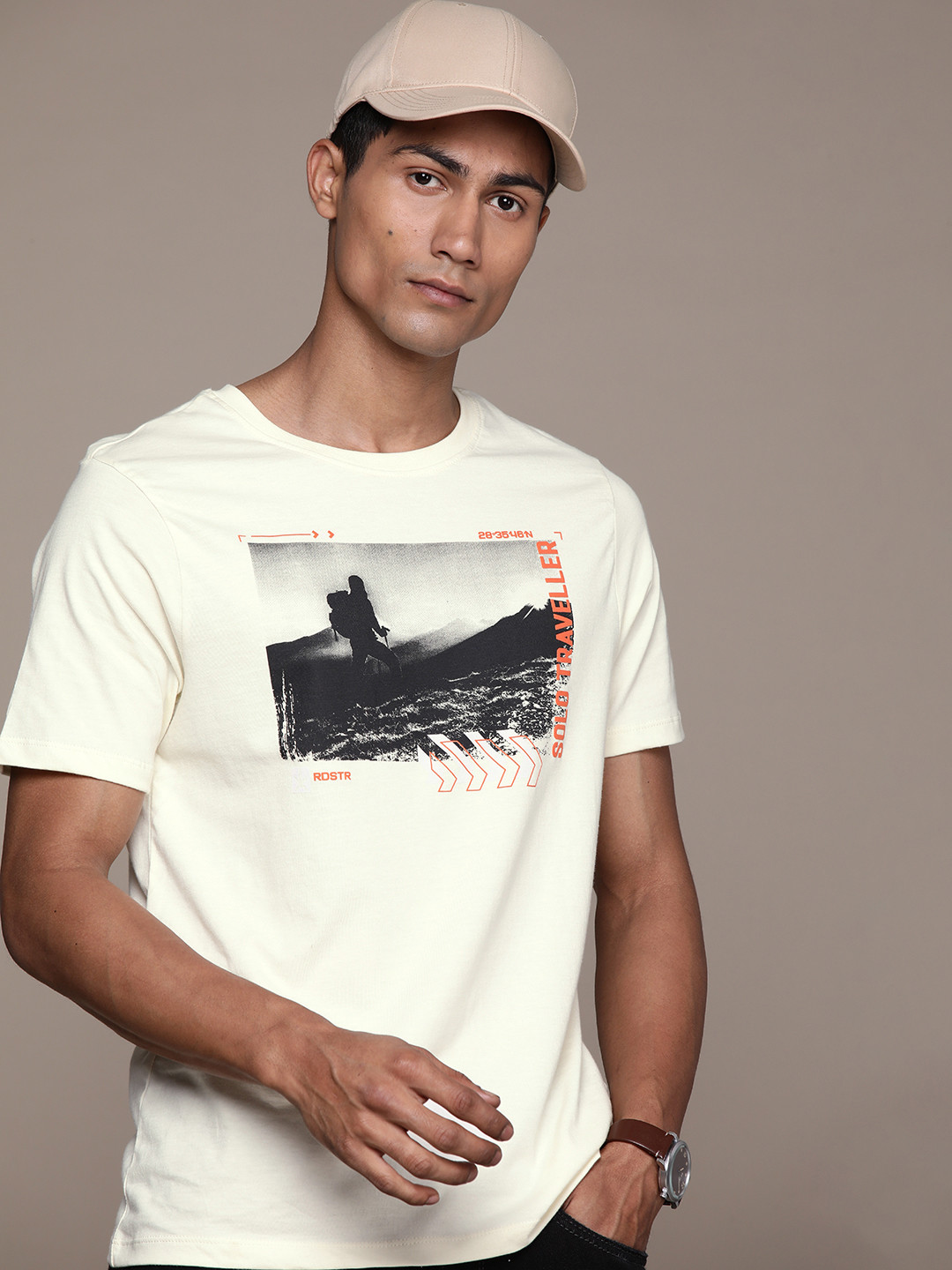 

The Roadster Lifestyle Co. Printed Short Sleeves T-shirt, Cream