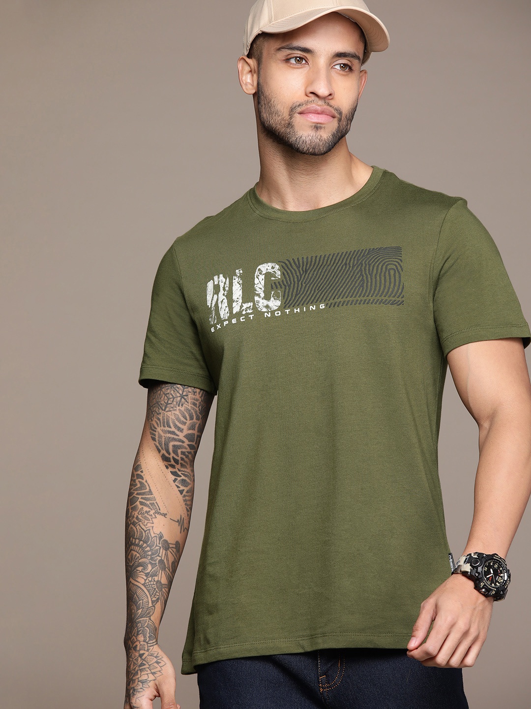 

The Roadster Lifestyle Co. Typography Print Pure Cotton T-shirt, Olive