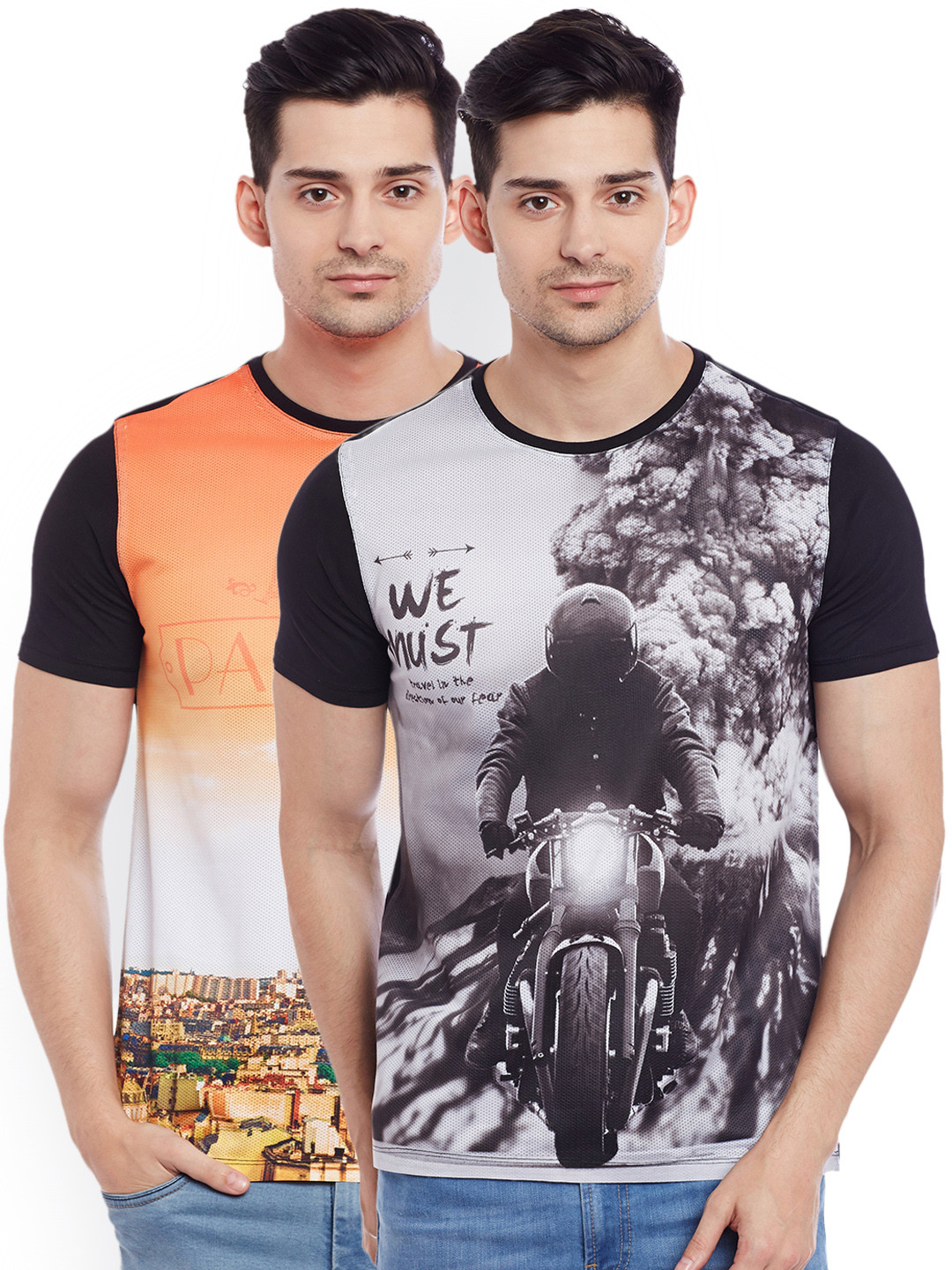 

Wear Your Mind Men Pack of 2 Printed Round Neck T-shirt, Black