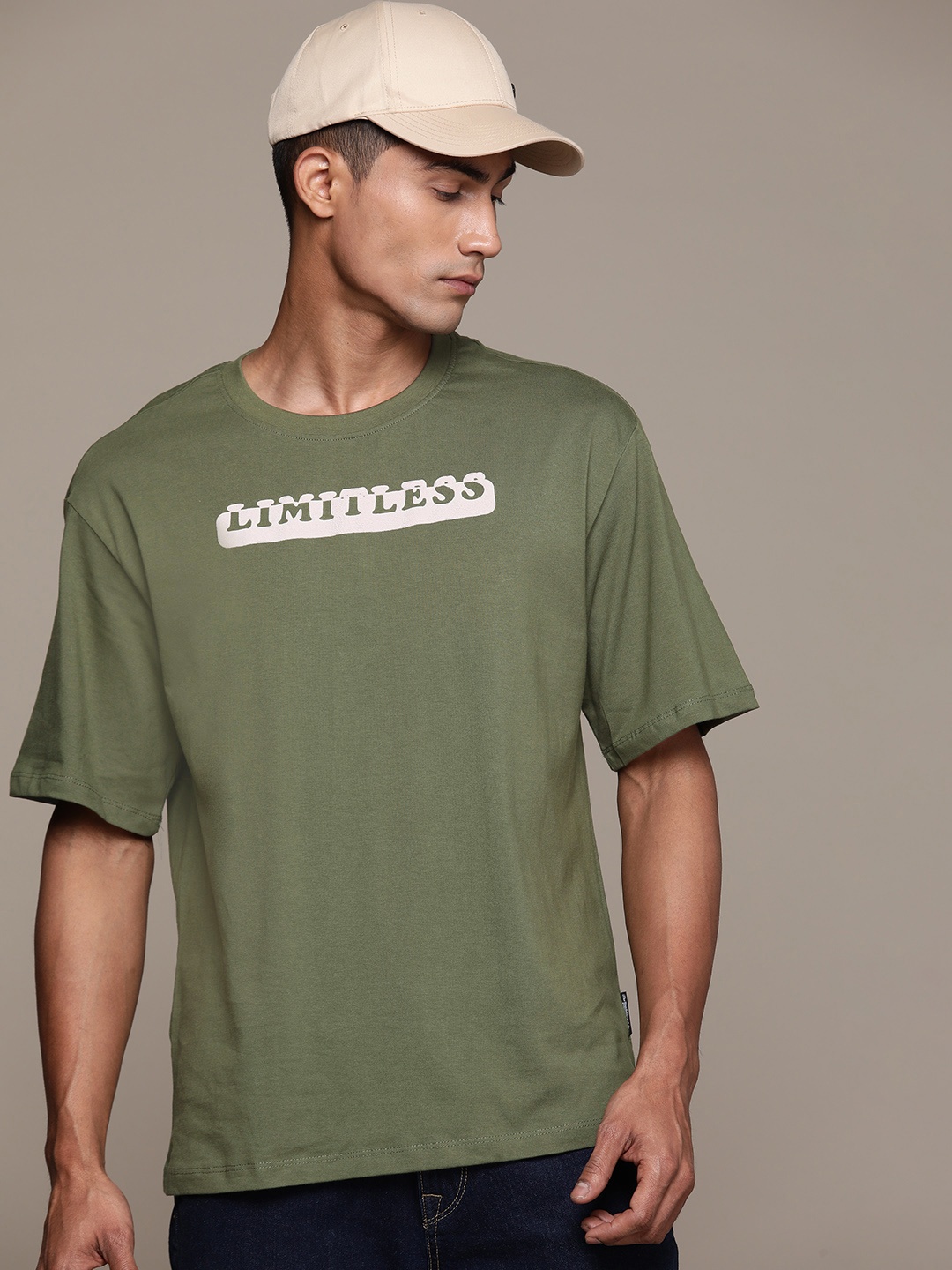 

The Roadster Lifestyle Co. Printed Pure Cotton Relaxed Fit T-shirt, Olive
