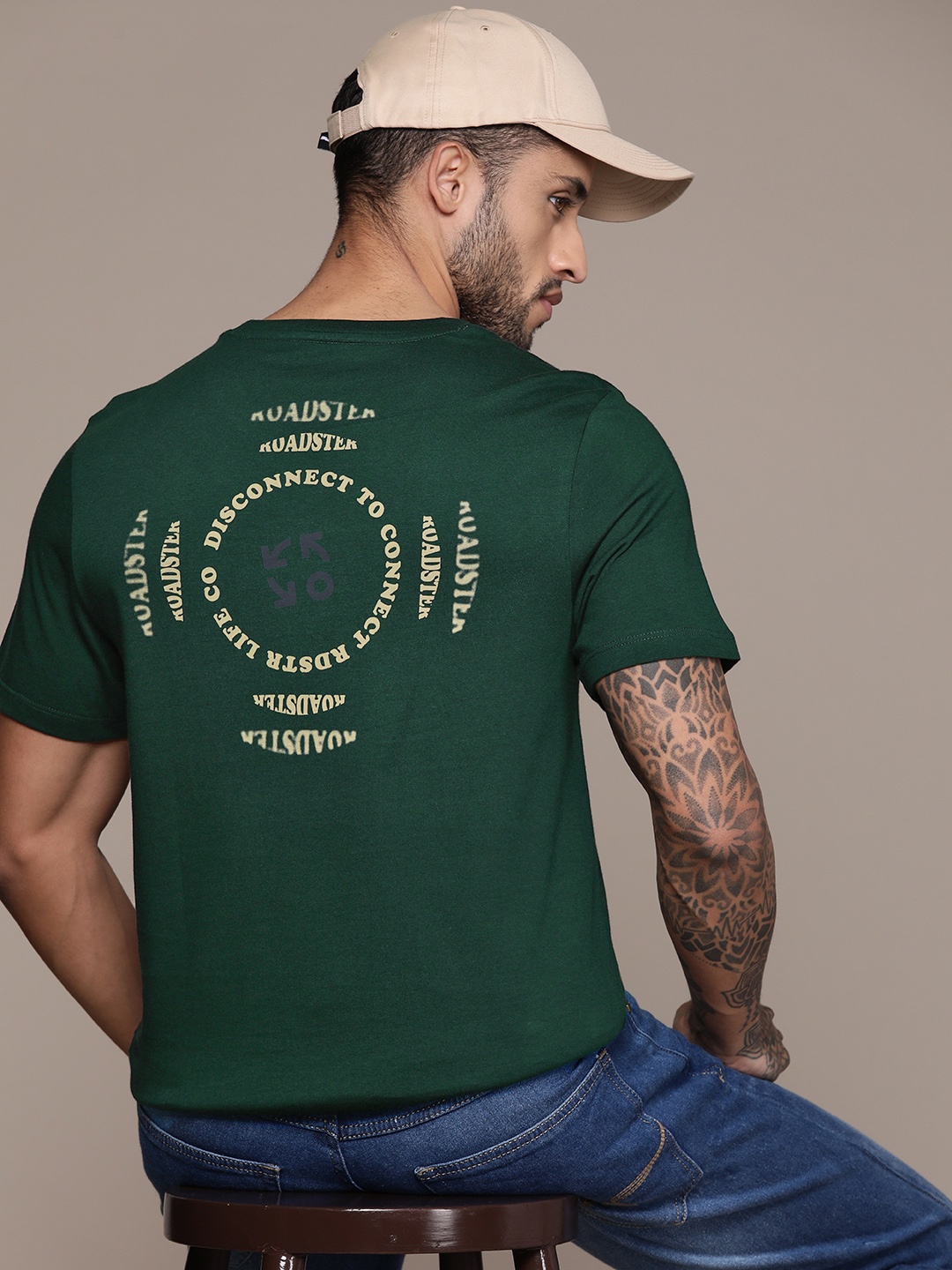 

The Roadster Lifestyle Co. Typography Printed Pure Cotton T-shirt, Green
