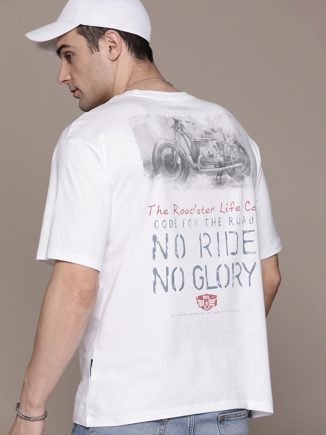 

The Roadster Lifestyle Co. Oversized Fit Back Printed Pure Cotton T-shirt, White