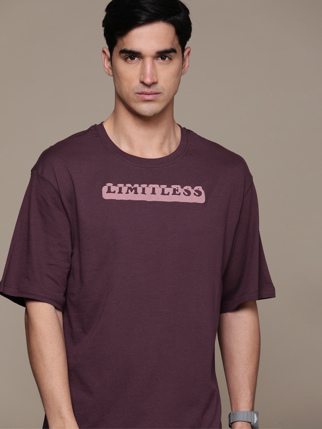 

The Roadster Lifestyle Co. Embossed Print Relaxed Fit Pure Cotton T-shirt, Burgundy