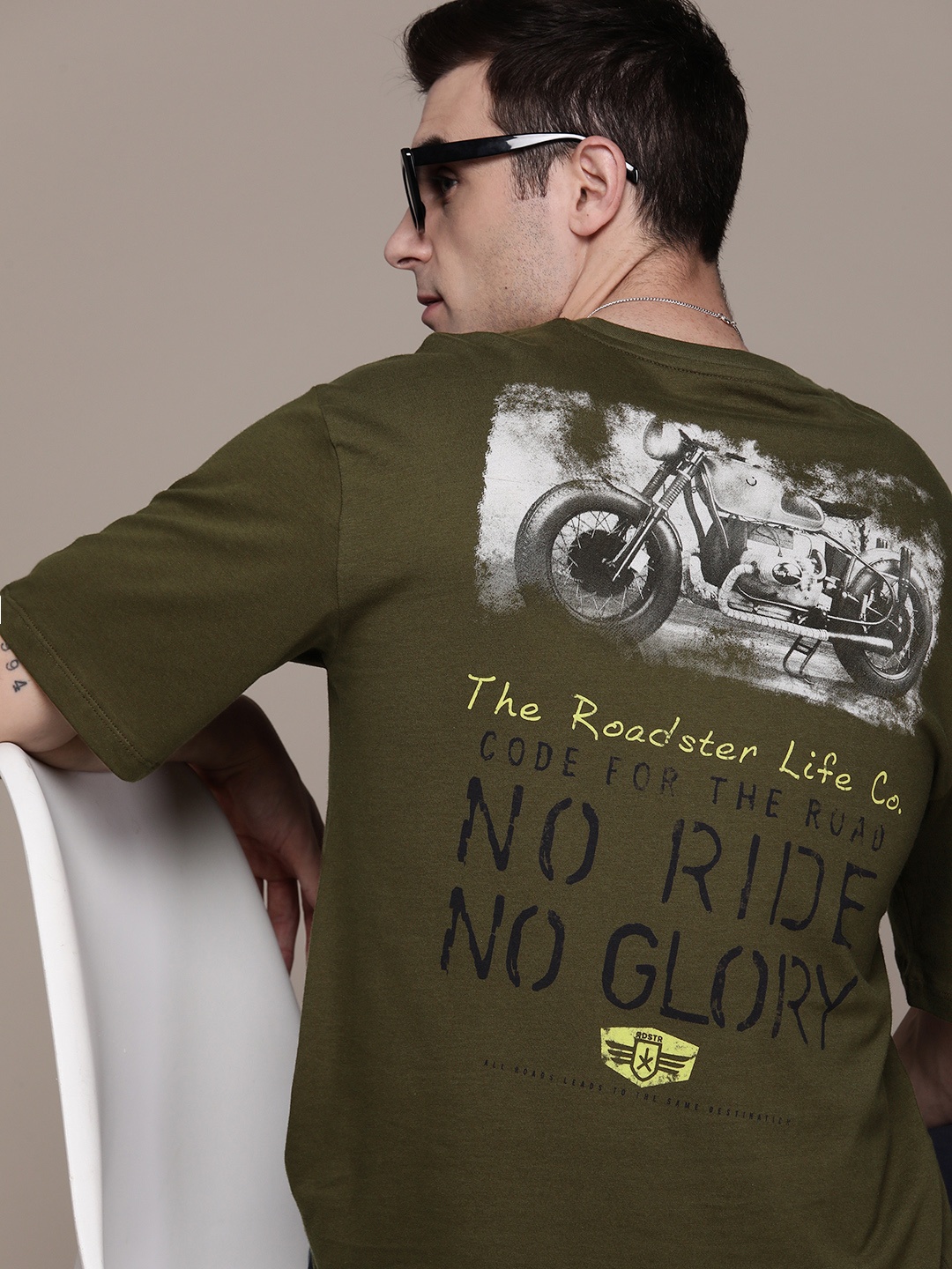 

The Roadster Lifestyle Co. Back Printed Pure Cotton T-shirt, Olive