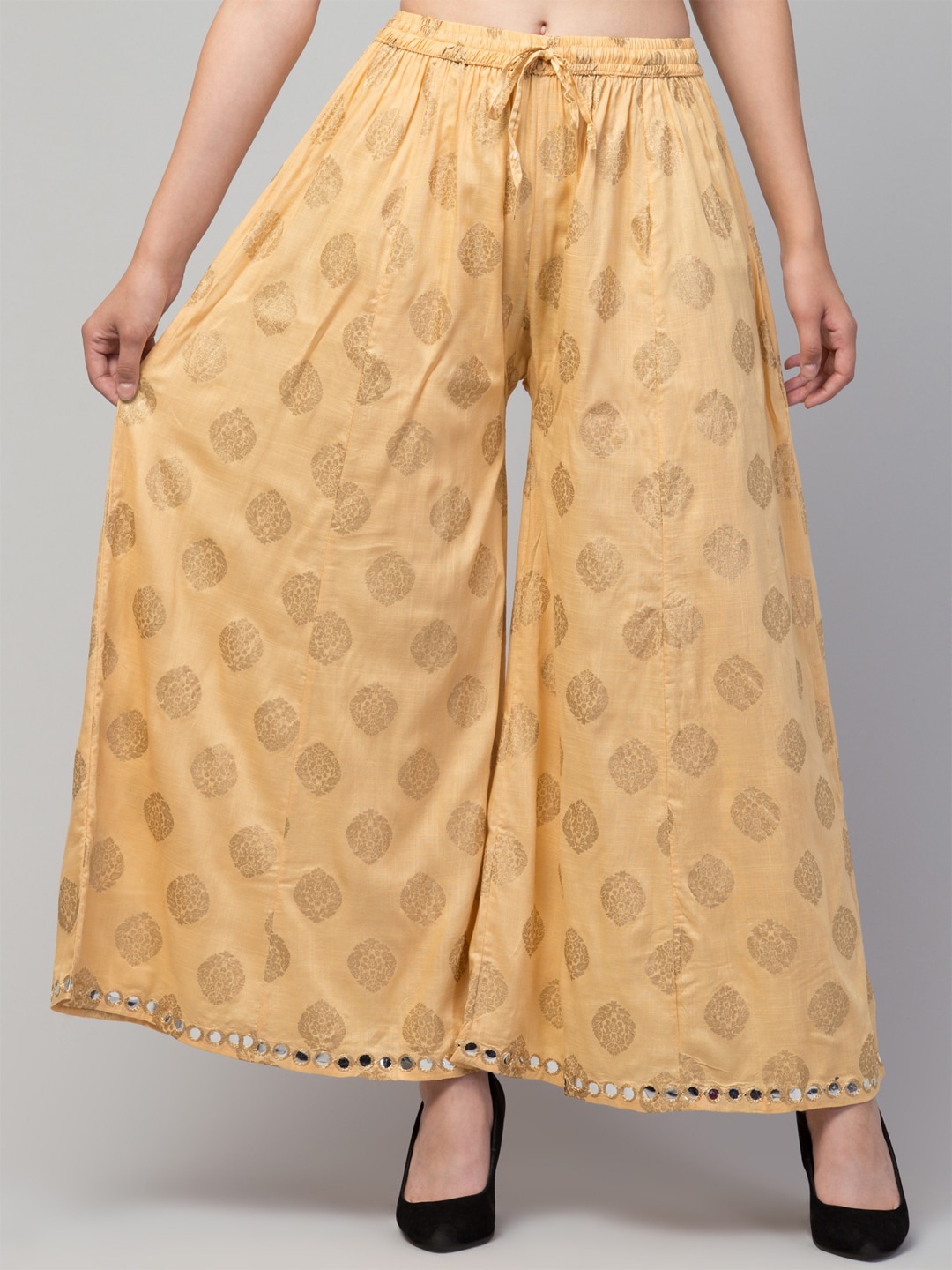 

Trend Level Women Ethnic Motifs Printed Flared Knitted Palazzos, Beige