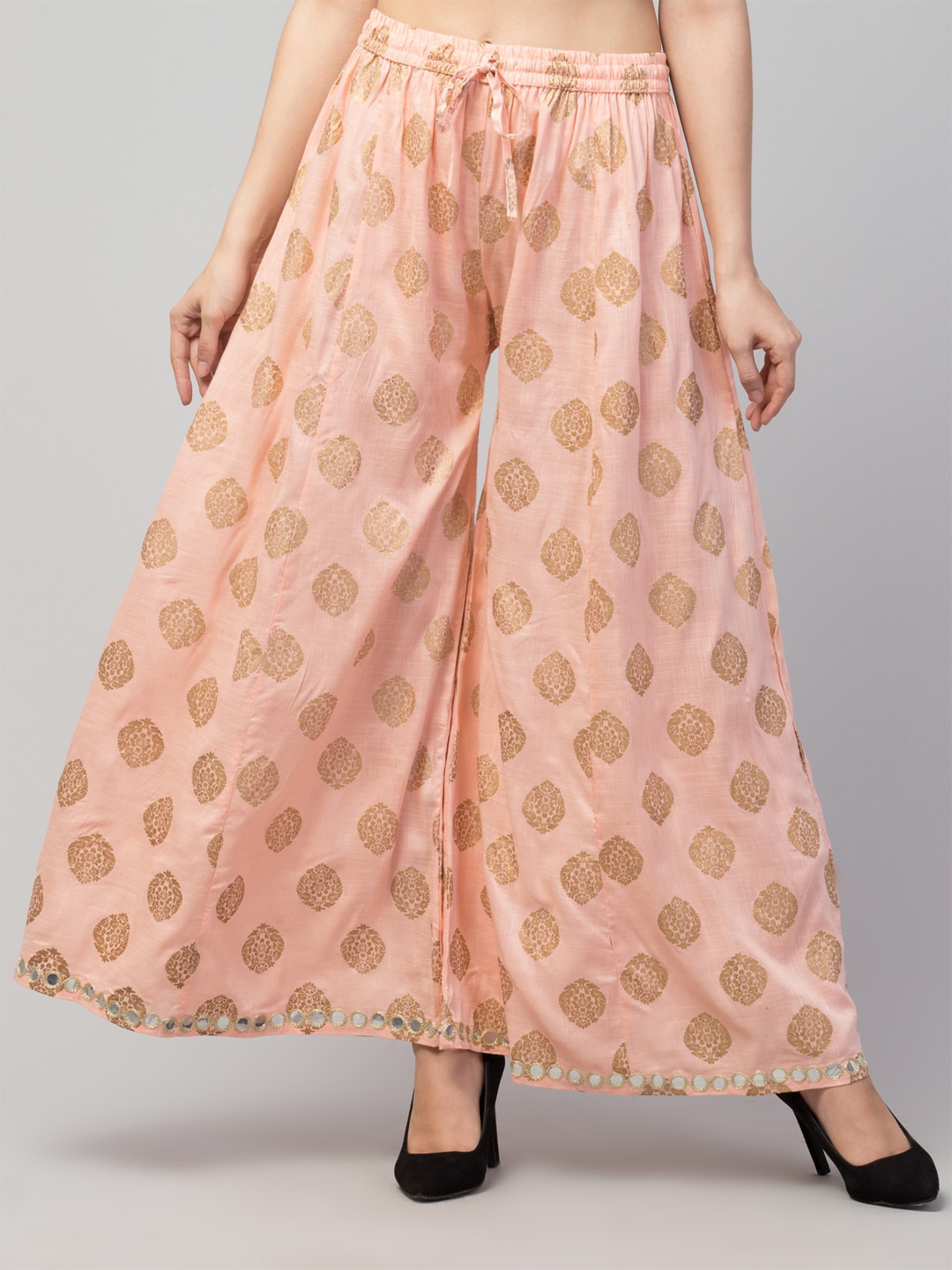 

Trend Level Ethnic Motifs Printed Flared Knitted Palazzos, Peach