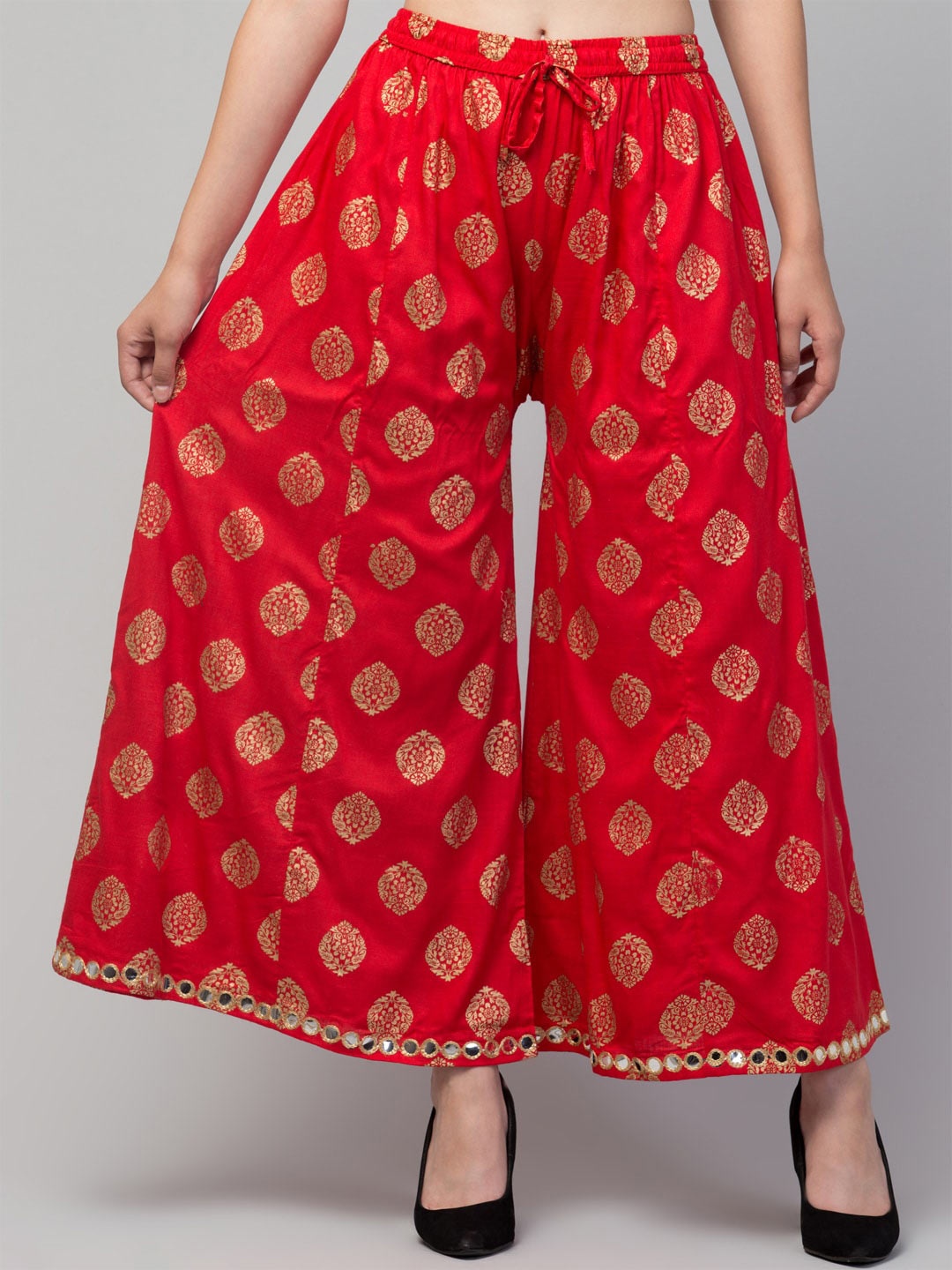 

Trend Level Women Ethnic Motifs Embellished Flared Knitted Ethnic Palazzos, Red