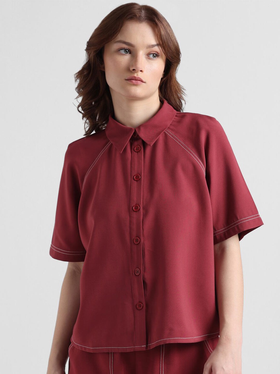 

ONLY Onlquality SS Spread Collar Casual Shirt, Maroon