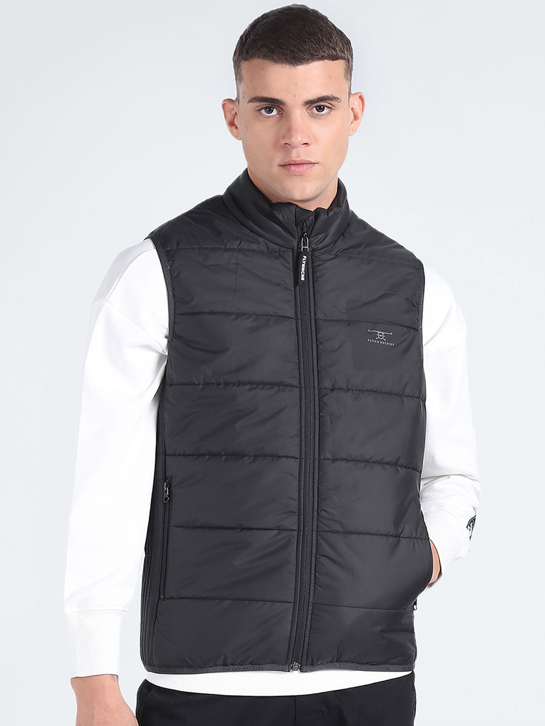 

Flying Machine Mock Collar Sleeveless Padded Jacket, Black