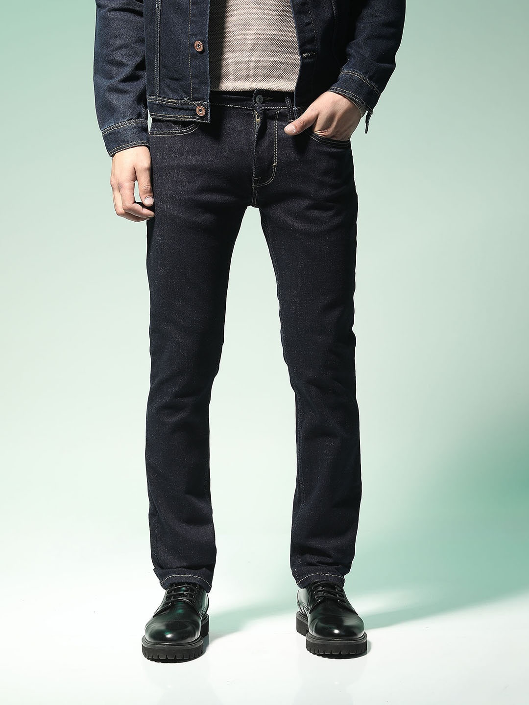 

Flying Machine Men Slim Fit Mid-Rise Clean Look Cotton Jeans, Blue