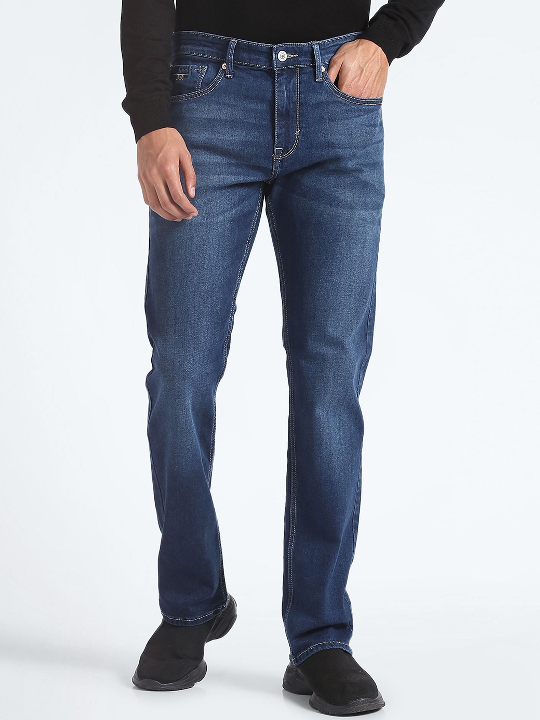 

Flying Machine Men Low Distress Stretchable Jeans, Blue