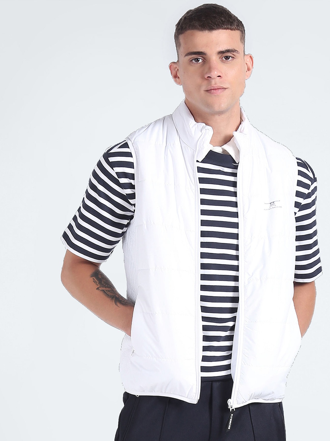 

Flying Machine Mock Collar Sleeveless Padded Jacket, White