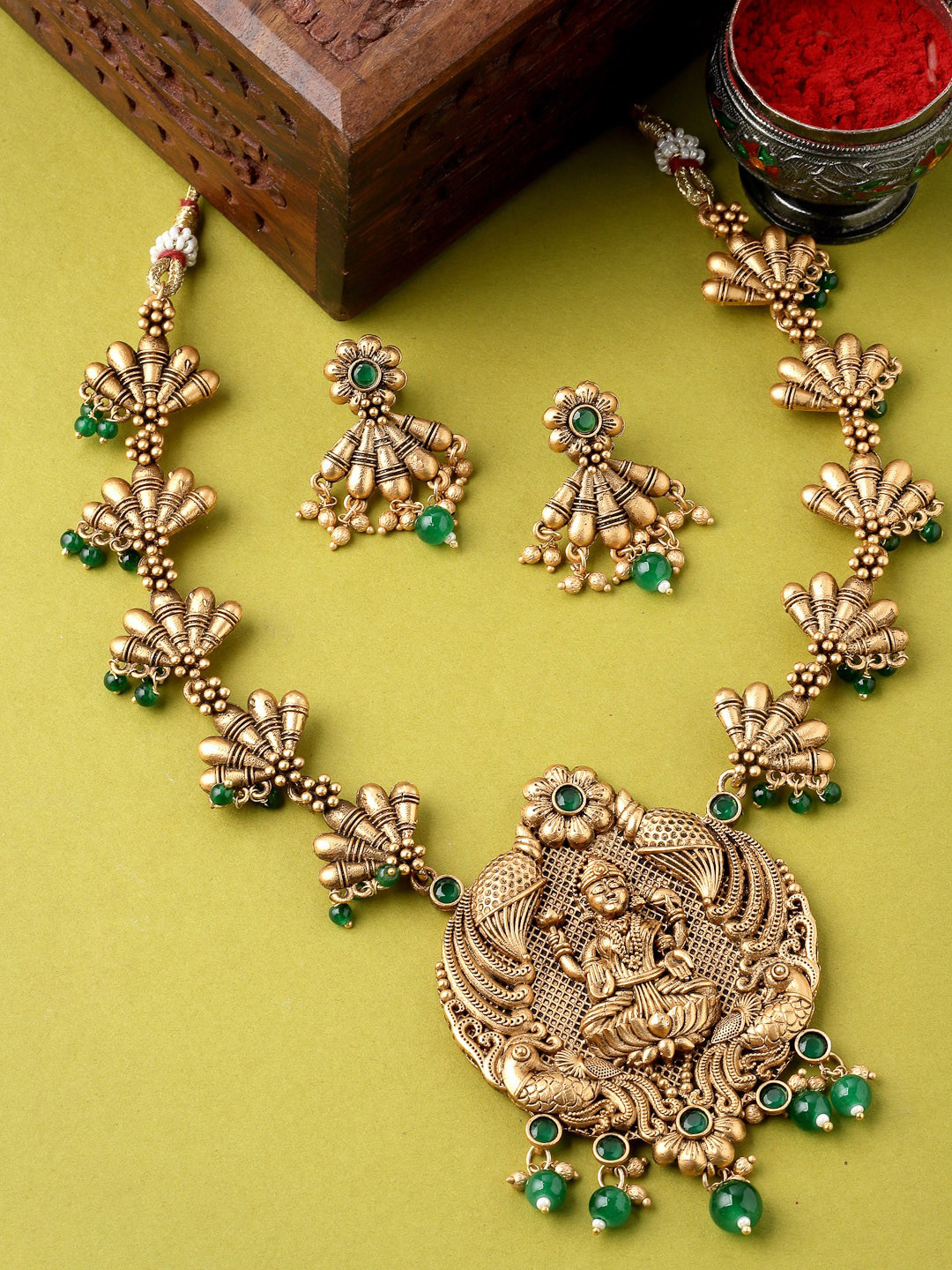 

ADIVA Gold-Plated Stone Studded Temple Necklace & Earrings