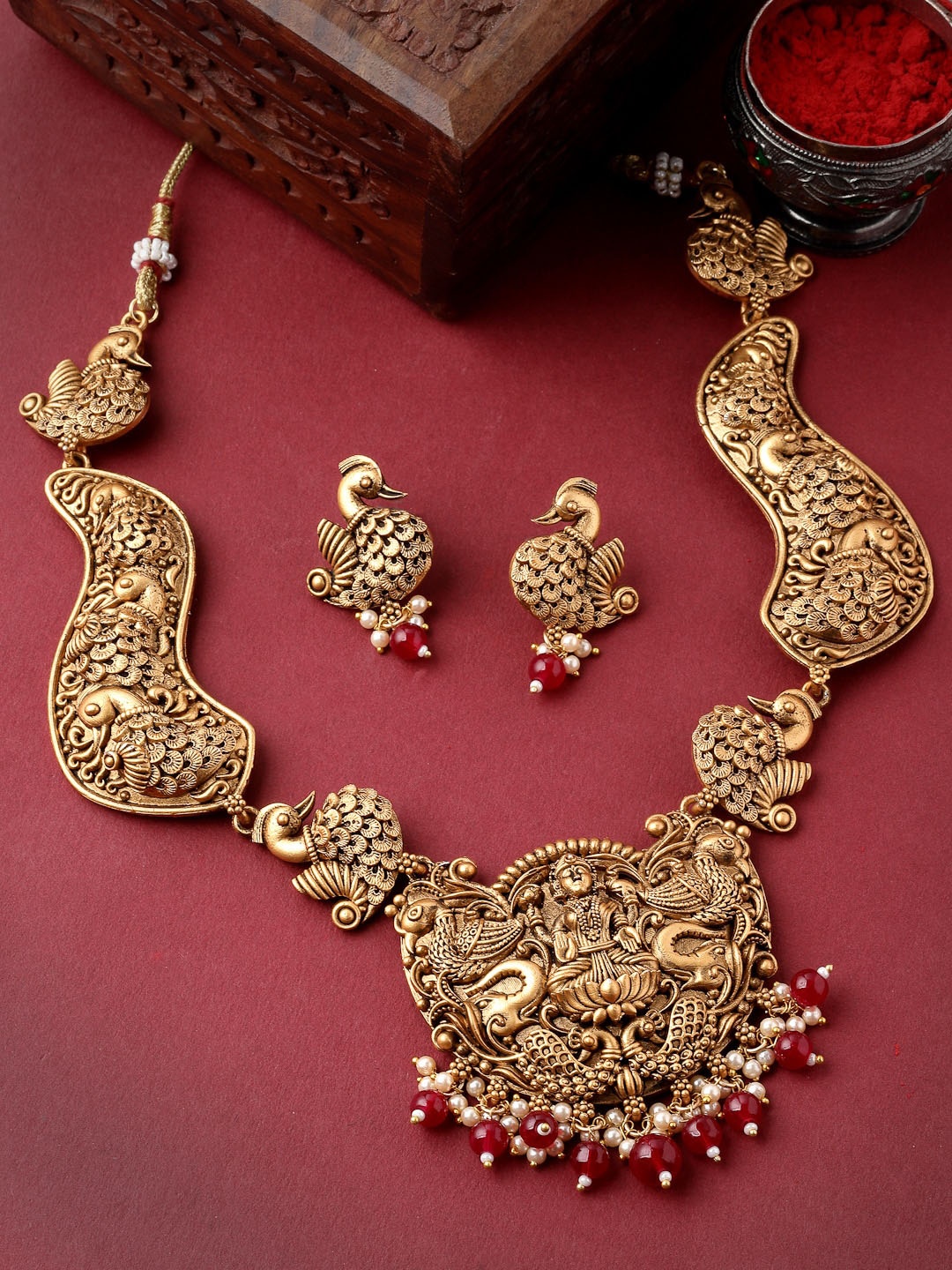 

ADIVA Gold-Plated Temple Necklace & Earrings