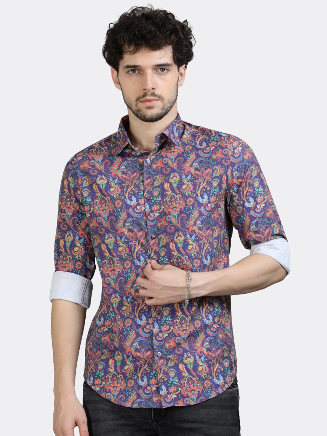 

BADMAASH Slim Fit Ethnic Motifs Printed Casual Shirt, Blue