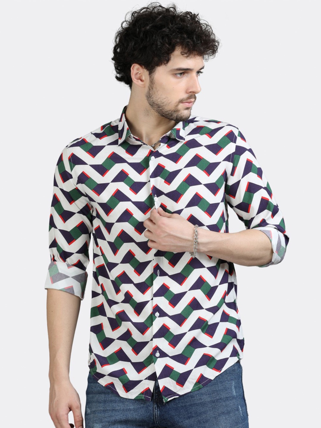 

BADMAASH Slim Fit Geometric Printed Casual Shirt, White