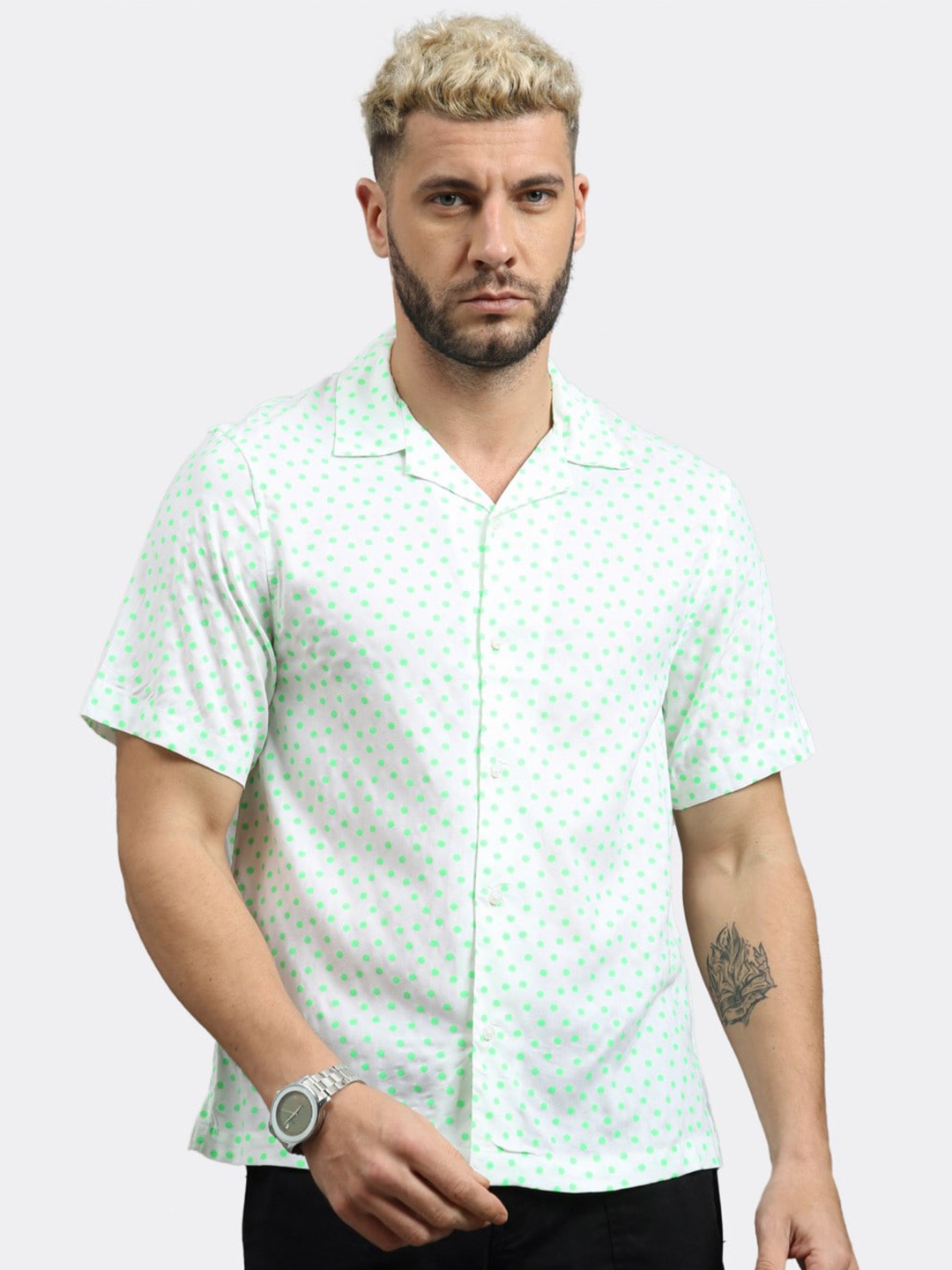 

BADMAASH Slim Fit Polka Dots Printed Casual Shirt, Green