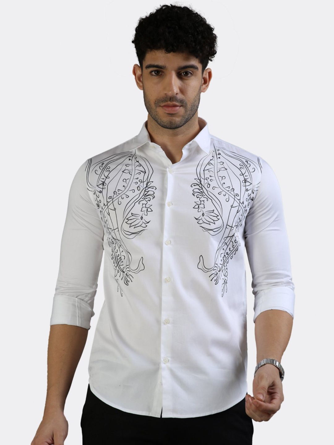 

BADMAASH Floral Printed Slim Fit Pure Cotton Casual Shirt, White