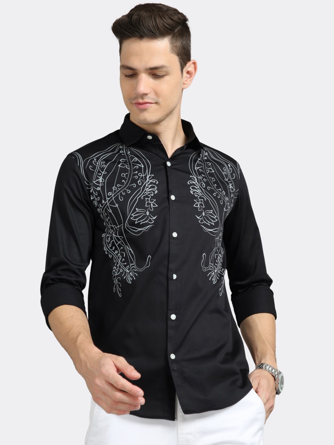

BADMAASH Floral Printed Slim Fit Opaque Pure Cotton Casual Shirt, Black