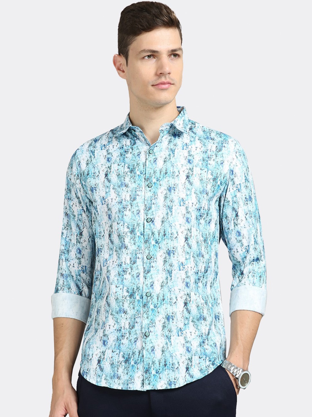

BADMAASH Slim Fit Abstract Printed Pure Cotton Casual Shirt, Blue