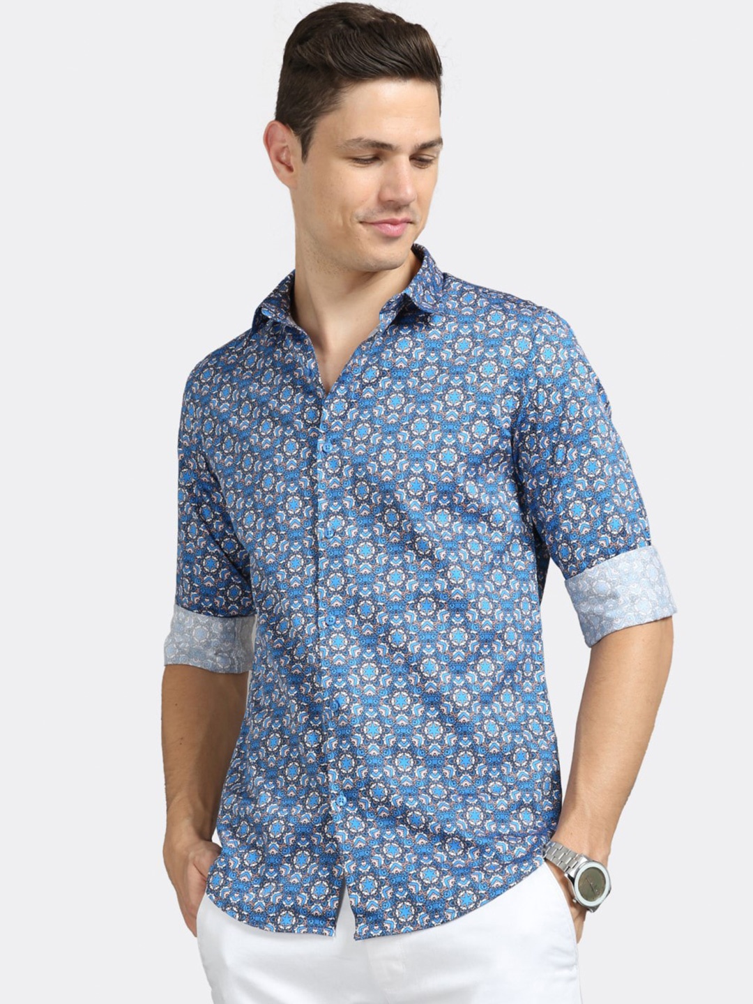 

BADMAASH Slim Fit Floral Opaque Printed Casual Shirt, Blue