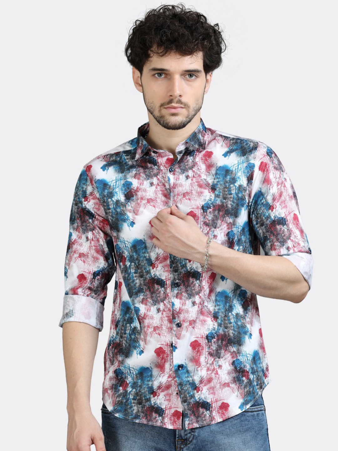 

BADMAASH Slim Fit Abstract Printed Casual Shirt, White
