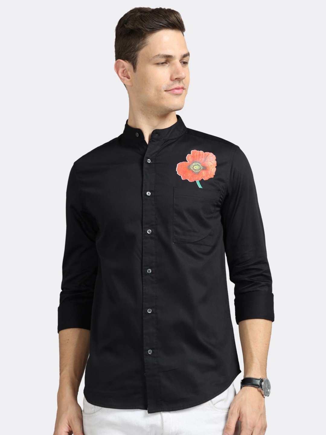 

BADMAASH Slim Fit Floral Printed Pure Cotton Casual Shirt, Black