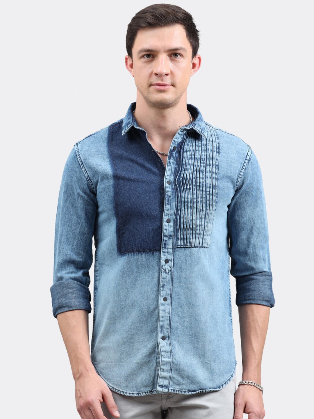 

BADMAASH Slim Fit Faded Opaque Faded Casual Shirt, Blue