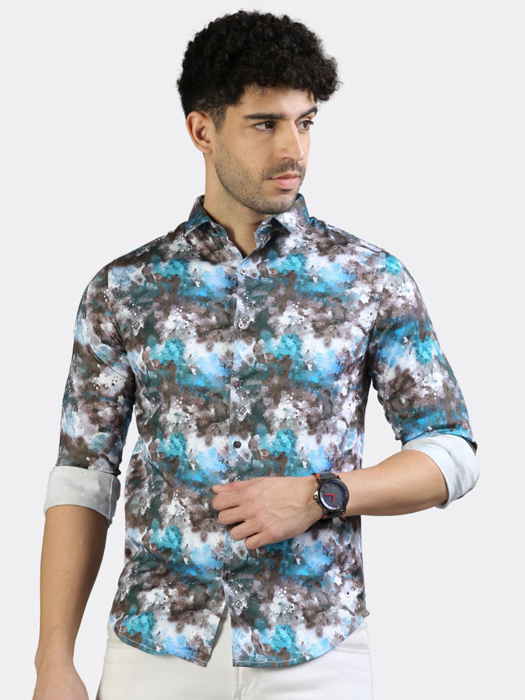 

BADMAASH Slim Fit Tie & Dye Printed Casual Shirt, Blue
