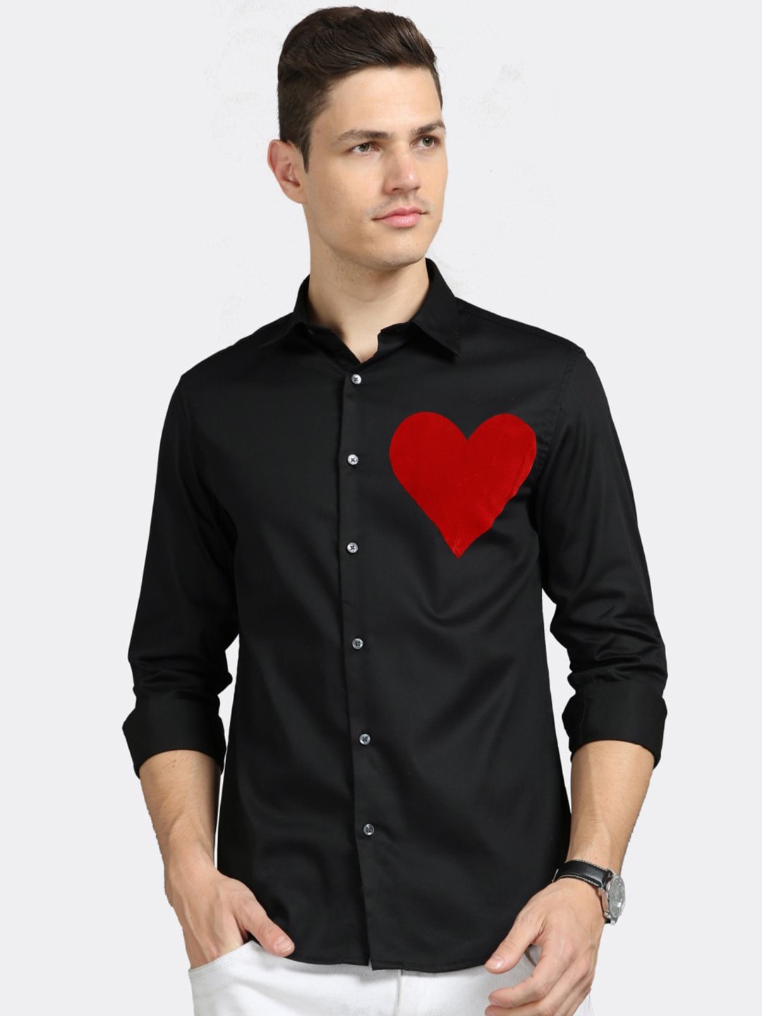 

BADMAASH Slim Fit Opaque Casual Shirt, Black