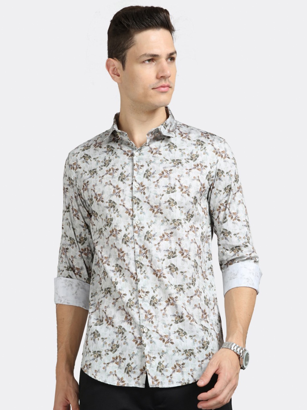 

BADMAASH Slim Fit Floral Printed Pure Cotton Casual Shirt, Off white