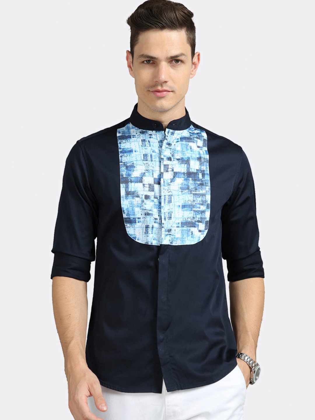 

BADMAASH Slim Fit Opaque Casual Shirt, Navy blue