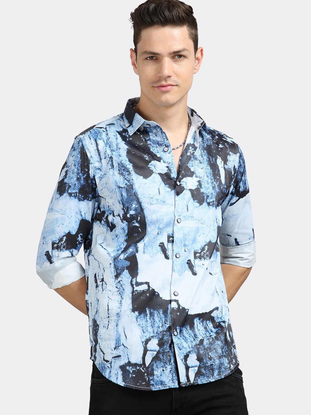 

BADMAASH Abstract Printed Slim Fit Opaque Cotton Casual Shirt, Blue