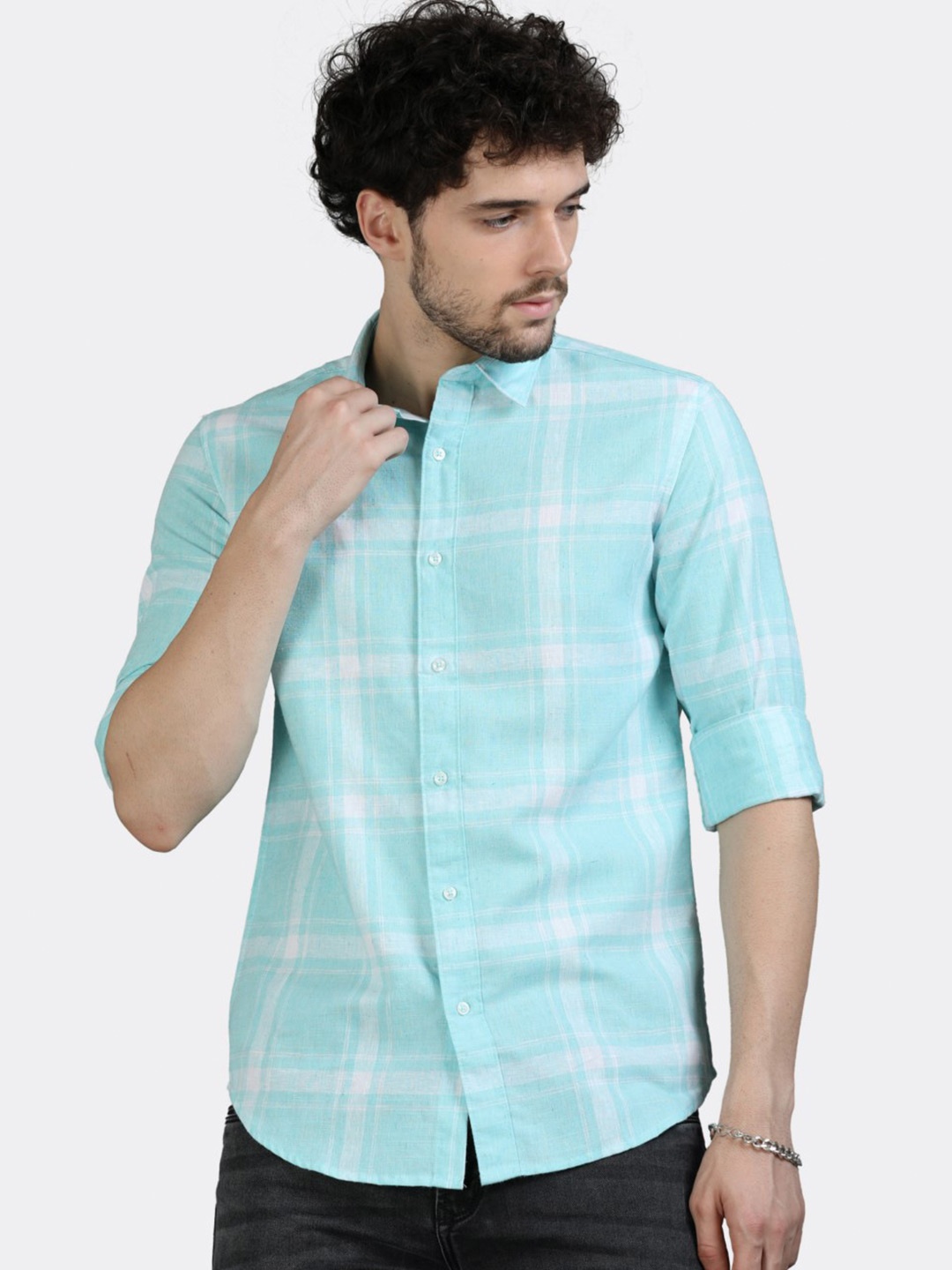 

BADMAASH Checked Slim Fit Opaque Cotton Casual Shirt, Blue