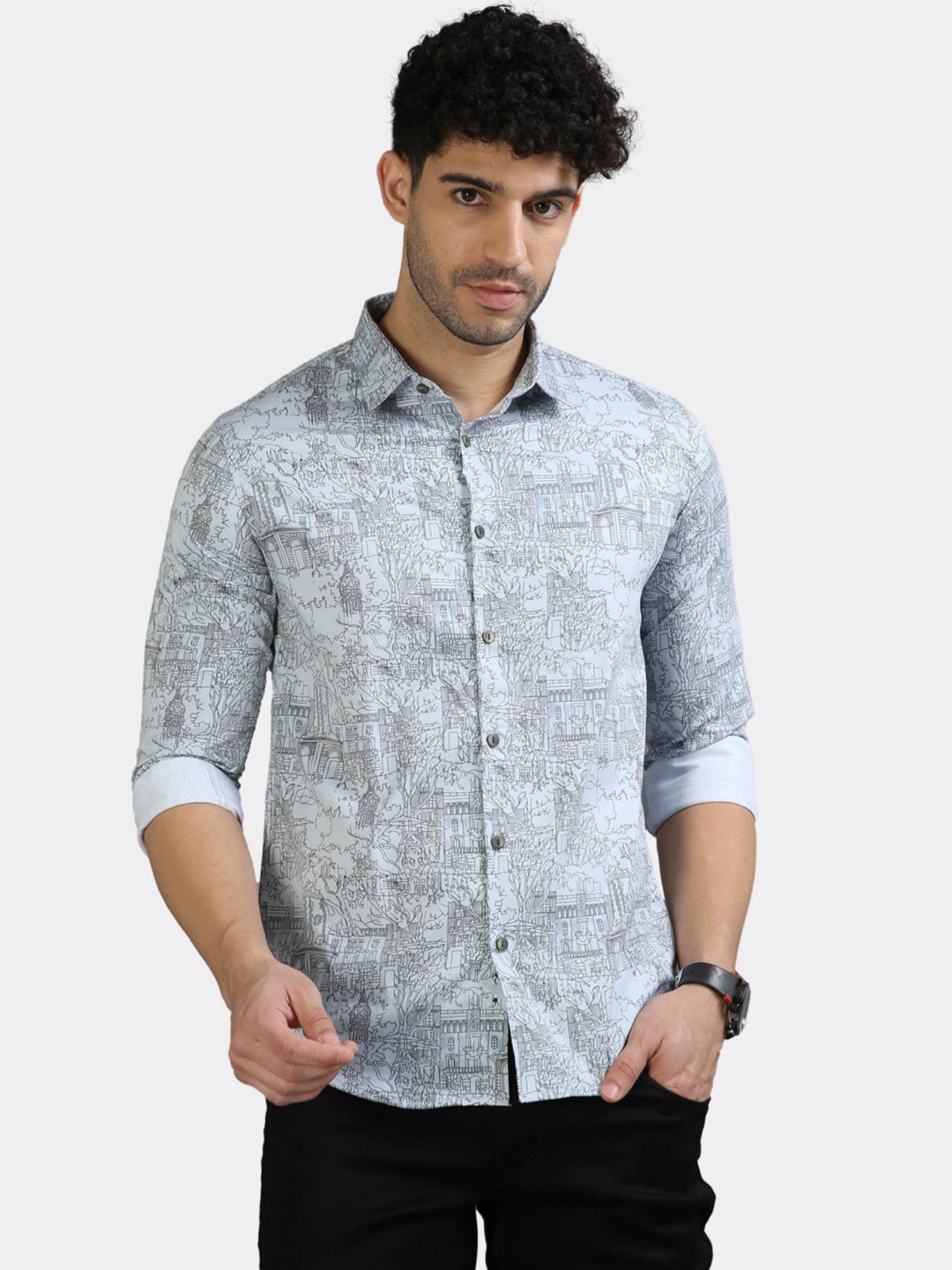 

BADMAASH Slim Fit Conversational Printed Casual Shirt, Grey